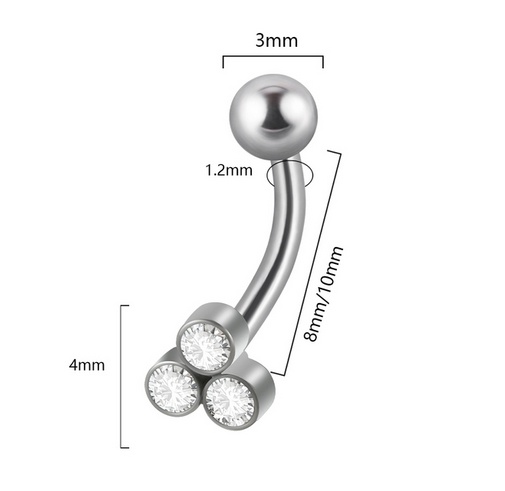 Joya de piercing barbell curvo de 3 cristales