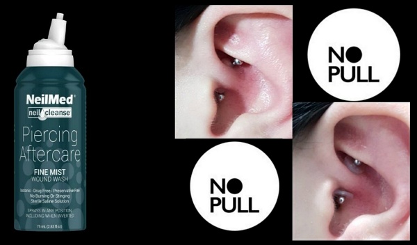 Kit para el cuidado de piercings con spray neilmed piercing aftercare y disco de silicona nopull