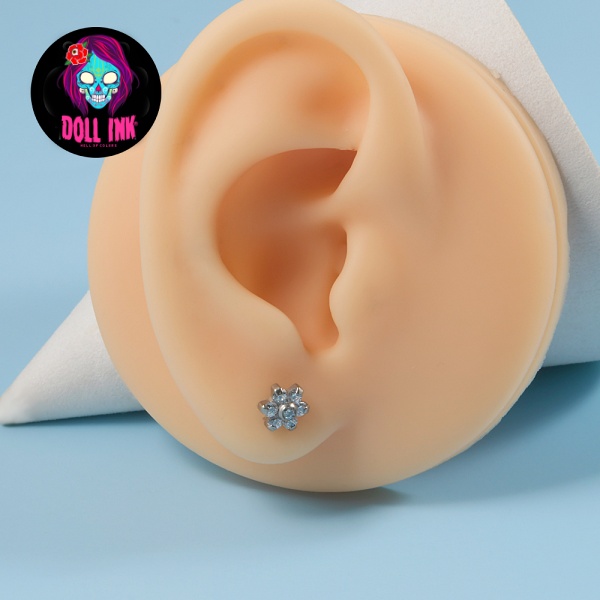 Joya de piercing barbell curvo flor con cristal - Imagen 2