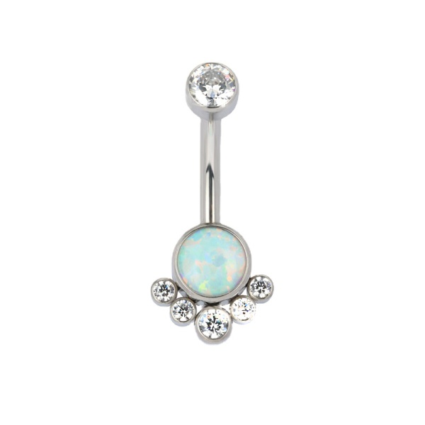 Joya de piercing para ombligo navel barbell opalo con cristal