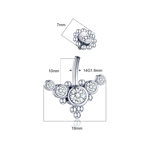 Joya de piercing para ombligo navel barbell cluster con cristal - Imagen 3