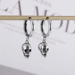 Aretes aro skull colgante