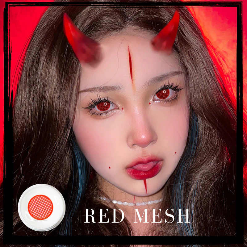 lentes de contacto para halloween malla roja - Imagen 2