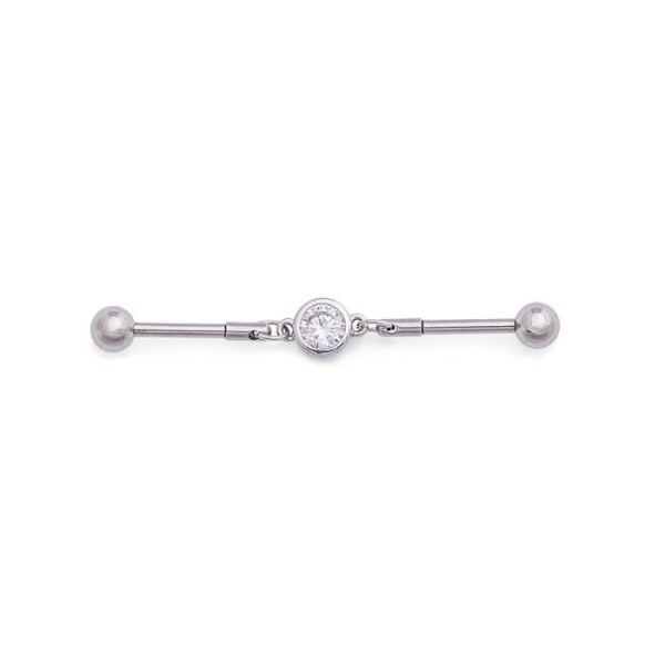 Joya de industrial piercing con cadena y brillante - Imagen 2