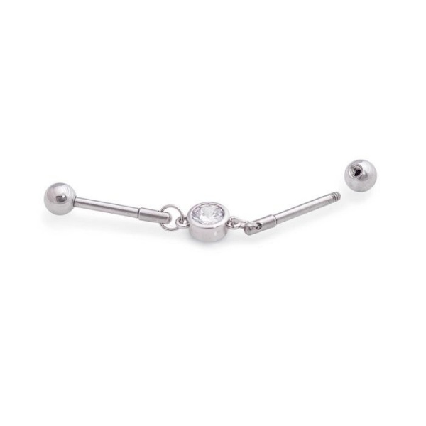 Joya de industrial piercing con cadena y brillante - Imagen 3