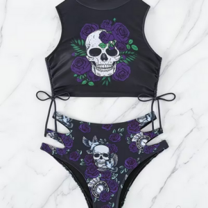 Vestido de baño bikini 2 piezas violet roses & skulls