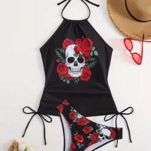Vestido de baño bikini 2 piezas red roses & skulls