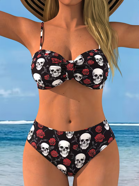 Vestido de baño bikini 2 piezas roses & skulls